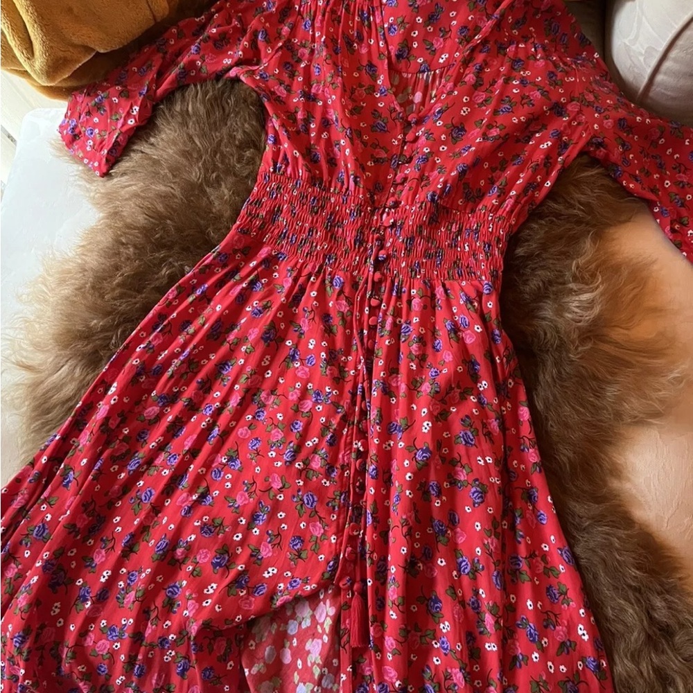 Spell and the Gypsy rambling rose Floral Red Maxi Dress size medium